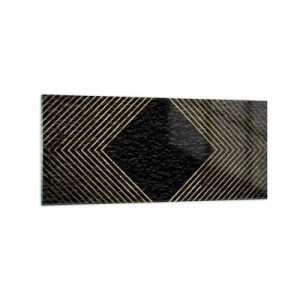 Quadro su vetro - Sfondo nero con motivo geometrico di linee dorate - 120x50cm - Geometria in stile glamour - Decorazione murale moderna per soggiorno e camera da letto ARTTOR