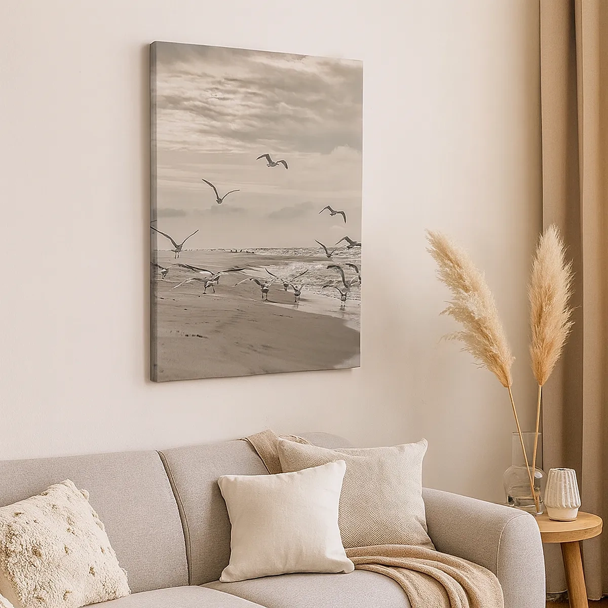 Quadro su tela - Stampe su Tela - Un gabbiano in volo sopra un paesaggio costiero - 50x70cm - Brusio del mare, canto degli uccelli - Decorazione murale moderna per soggiorno e camera da letto ARTTOR