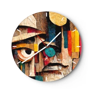 Orologio da parete - Orologio in Vetro - Viso colorato nello stile di un mosaico di legno fatto di forme geometriche - 30x30cm - Ti vedo... - Decorazione murale moderna per soggiorno, cucina e camera da letto ARTTOR