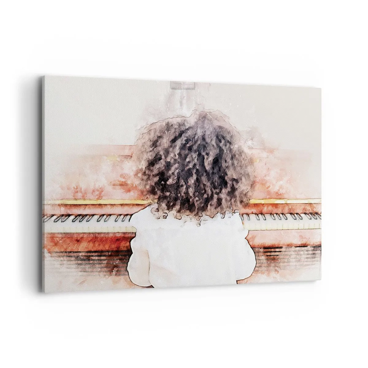 Quadro su tela - Stampe su Tela - Una ragazza con i capelli folti al pianoforte - 120x80cm - Nel nuovo mondo - Decorazione murale moderna per soggiorno e camera da letto ARTTOR