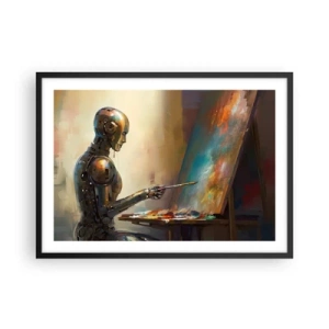 Poster in cornice nera - Un robot che dipinge su una tela in stile artistico - 70x50cm - L'arte del futuro - Decorazione murale moderna per soggiorno e camera da letto ARTTOR