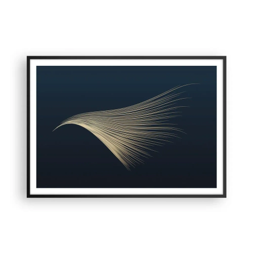 Poster in cornice nera - Una delicata linea simile a una piuma su uno sfondo blu navy - 100x70cm - Come un capello d'angelo - Decorazione murale moderna per soggiorno e camera da letto ARTTOR