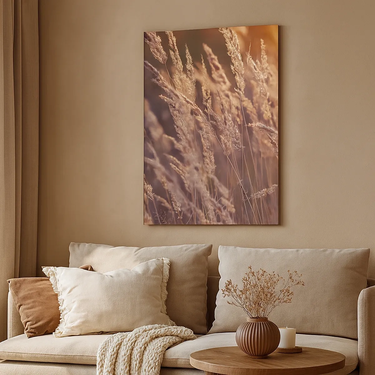 Quadro su tela - Stampe su Tela - Erbe dorate sullo sfondo del sole al tramonto - 50x70cm - Pronti a salutare l'autunno - Decorazione murale moderna per soggiorno e camera da letto ARTTOR