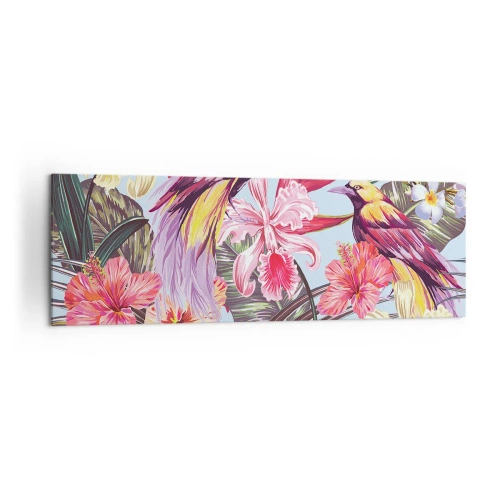 Quadro su tela - Stampe su Tela - Uccelli esotici tra i fiori tropicali - 160x50cm - Petali e piume - Decorazione murale moderna per soggiorno e camera da letto ARTTOR