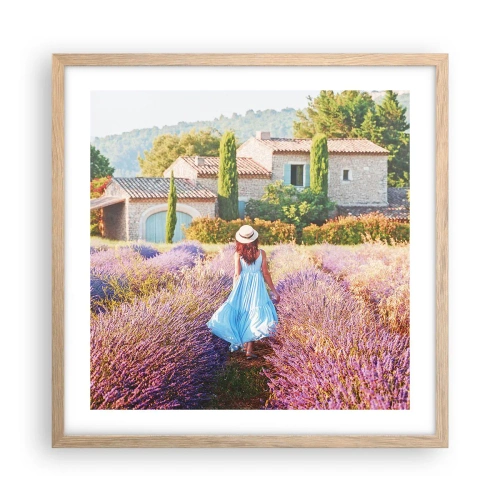 Poster in cornice rovere chiaro - La ragazza nella lavanda - 50x50 cm