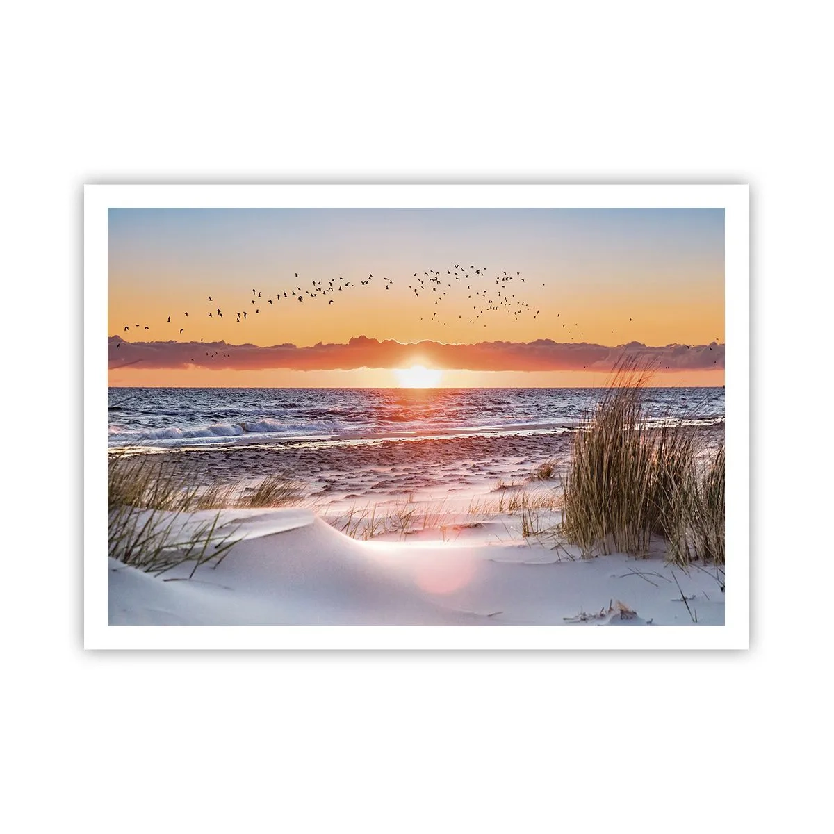 Poster - Tramonto sul mare con vista sulle dune - 100x70cm - Paesaggio orizzontale - Decorazione murale moderna per soggiorno e camera da letto ARTTOR