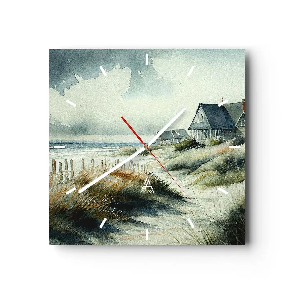 Orologio da parete - Orologio in Vetro - Una casa al mare circondata dal prato e con vista sul mare - 30x30cm - Lontano dal caos - Decorazione murale moderna per soggiorno e camera da letto ARTTOR