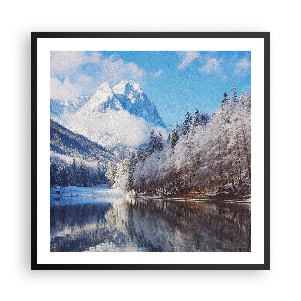 Poster in cornice nera - Il custode innevato - 60x60 cm