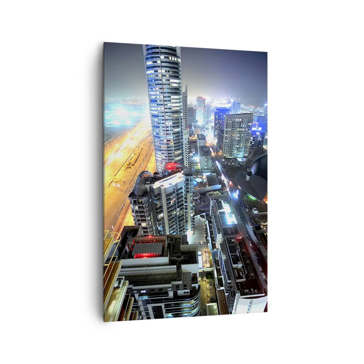 Quadro su tela - Stampe su Tela - Panorama della città notturna con grattacieli illuminati - 80x120cm - Miracolo nel deserto - Decorazione murale moderna per soggiorno e camera da letto ARTTOR