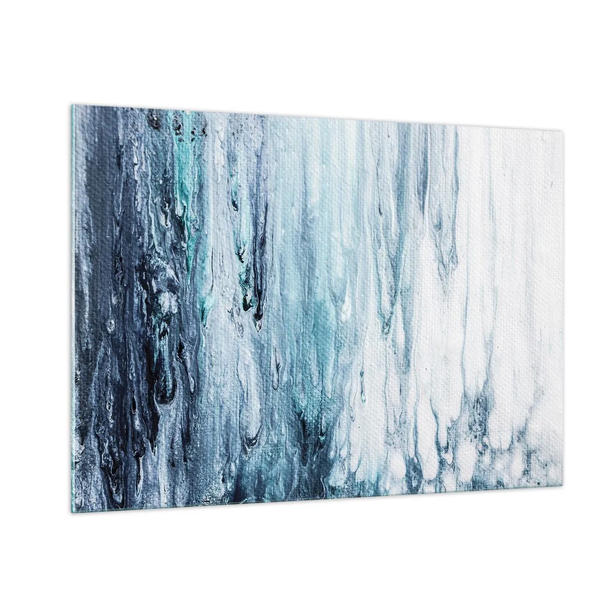 Quadro su vetro - Un motivo astratto che ricorda i corsi d'acqua nelle tonalità del blu. - 100x70cm - Ghiaccio blu - Decorazione murale moderna per soggiorno e camera da letto ARTTOR