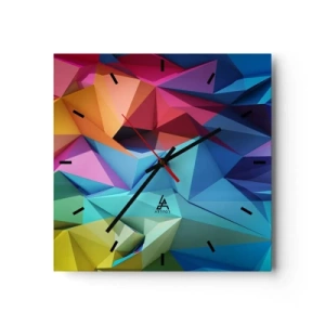 Orologio da parete - Orologio in Vetro - Astrazione geometrica colorata in colori vivaci - 30x30cm - Origami arcobaleno - Decorazione murale moderna per soggiorno e camera da letto ARTTOR