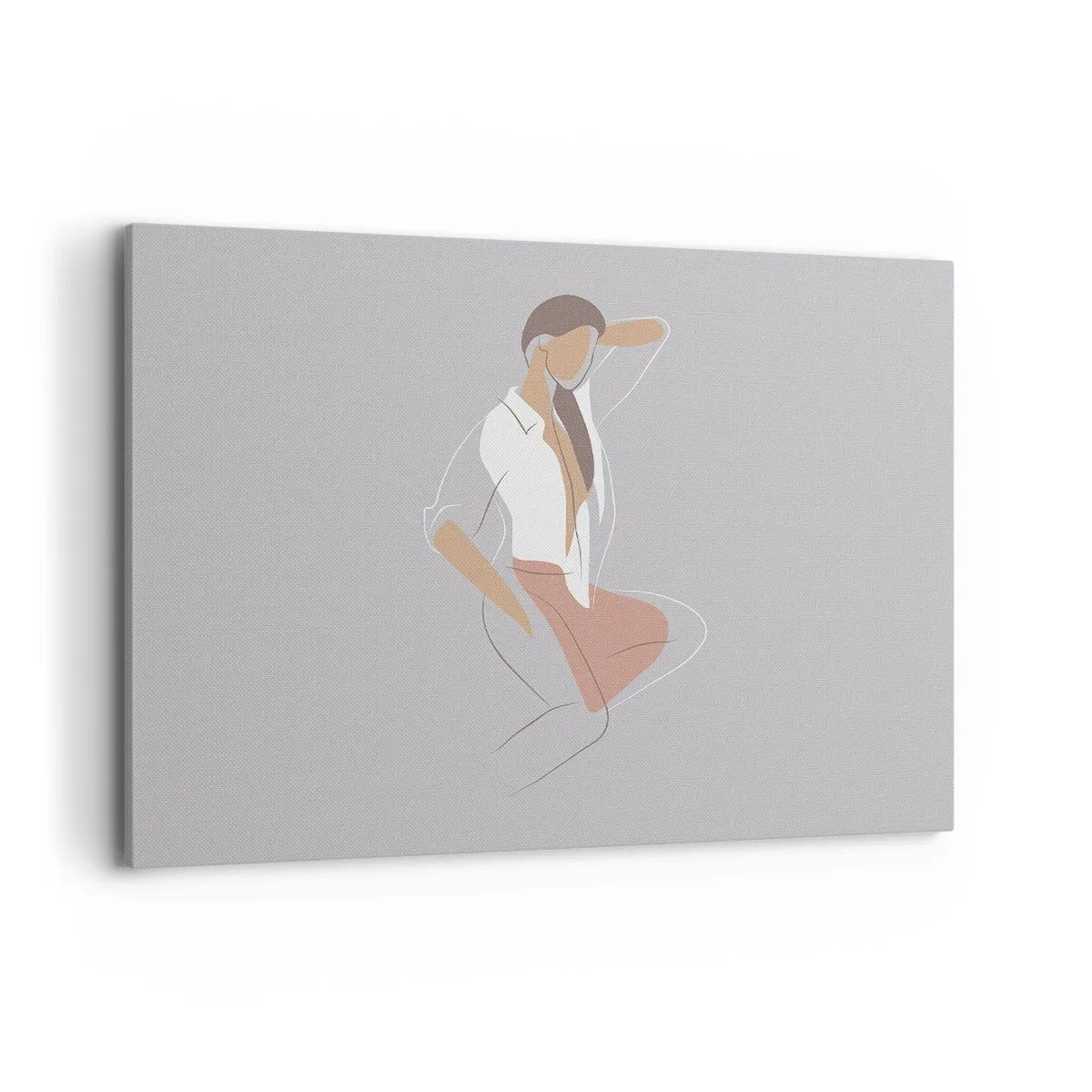 Quadro su tela - Stampe su Tela - Un ritratto minimalista di una donna in colori pastello. - 120x80cm - Profilo di bellezza - Decorazione murale moderna per soggiorno e camera da letto ARTTOR