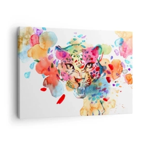 Quadro su tela - Stampe su Tela - Ritratto astratto di un leopardo dai colori intensi - 70x50cm - La bella e la bestia - Decorazione murale moderna per soggiorno e camera da letto ARTTOR