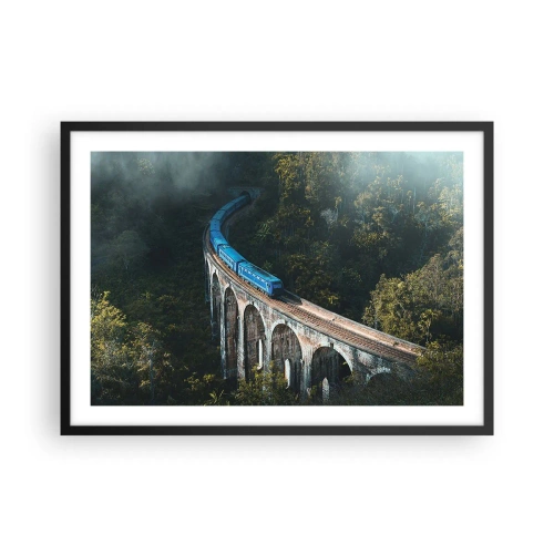Poster in cornice nera - Un treno blu su un viadotto storico tra le foreste - 70x50cm - Attrazione della natura - Decorazione murale moderna per soggiorno e camera da letto ARTTOR