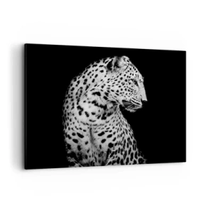 Quadro su tela - Stampe su Tela - Immagine in bianco e nero di un leopardo su sfondo nero - 100x70cm - Profilo destro perfetto! - Decorazione murale moderna per soggiorno e camera da letto ARTTOR