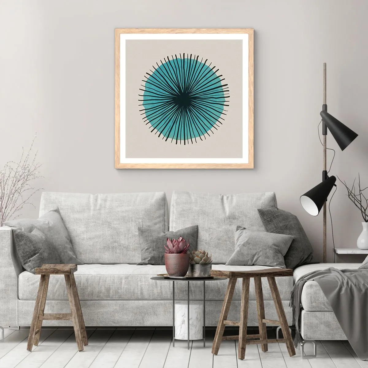 Poster in cornice rovere chiaro - Radiosamente nel blu - 40x40 cm