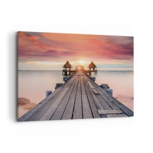 Quadro su tela - Stampe su Tela - Molo di legno che conduce ai gazebo al tramonto - 100x70cm - Tramonto d'oriente - Decorazione murale moderna per soggiorno e camera da letto ARTTOR