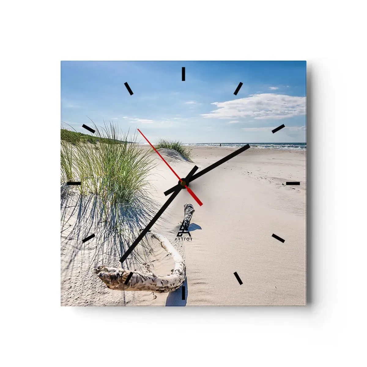Orologio da parete - Orologio in Vetro - Una spiaggia baltica con sabbia, erba e un cielo azzurro calmo - 30x30cm - La più bella? Quella del baltico - Decorazione murale moderna per soggiorno e camera da letto ARTTOR