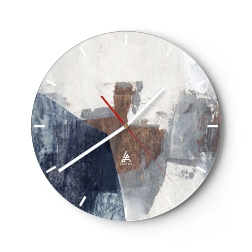 Orologio da parete - Orologio in Vetro - Una composizione astratta nei toni del marrone e del blu navy. - 30x30cm - Forme blu e marroni - Decorazione murale moderna per soggiorno, cucina e camera da letto ARTTOR