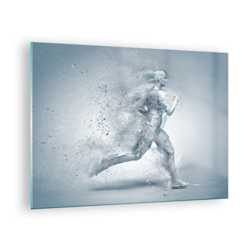 Quadro su vetro - Silhouette di una figura in corsa in una forma astratta - 70x50cm - Energia pura come un cristallo - Decorazione murale moderna per soggiorno e camera da letto ARTTOR
