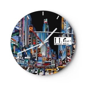 Orologio da parete - Orologio in Vetro - Paesaggio urbano colorato di notte - 30x30cm - La grande notte dei fumetti - Decorazione murale moderna per soggiorno, cucina e camera da letto ARTTOR
