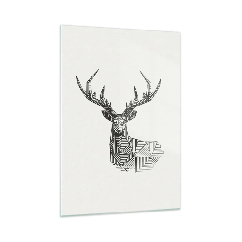 Quadro su vetro - Cervo cubista realizzato con forme geometriche su sfondo bianco - 50x70cm - Cervo in stile cubista - Decorazione murale moderna per soggiorno e camera da letto ARTTOR