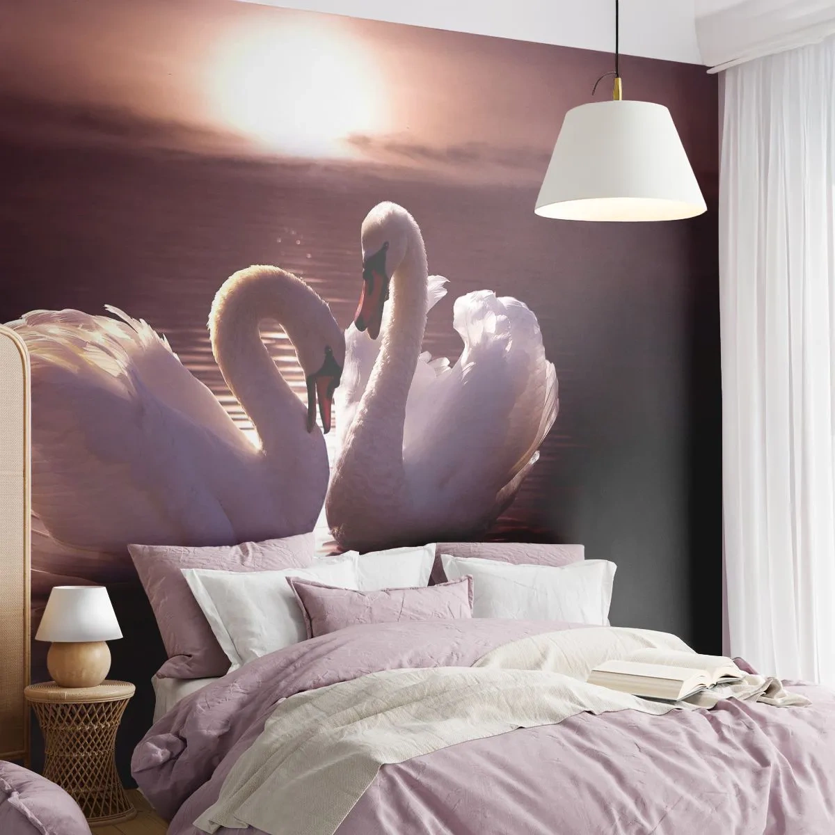 Fotomurali Standard Eco - Finché la morte non ci separi - Animali, Paesaggio, Cigni - 300x210 cm