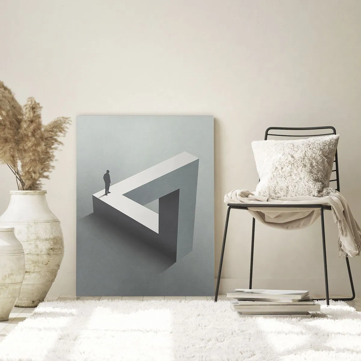 Quadro su vetro - Una figura su una struttura geometrica nello stile di un'illusione ottica - 50x70cm - Eppure è possibile - Decorazione murale moderna per soggiorno e camera da letto ARTTOR