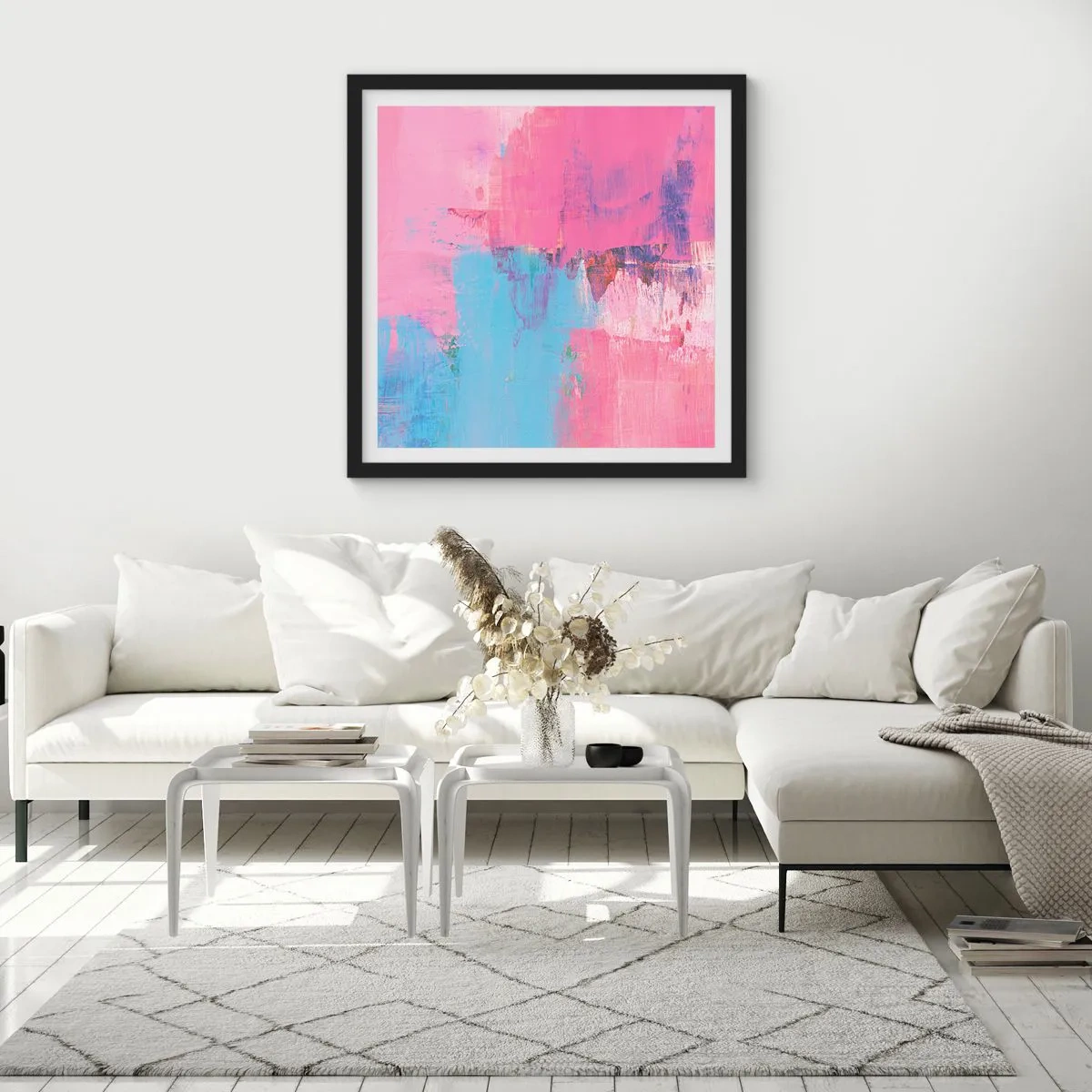 Poster in cornice nera - Rosa, blu e un pizzico di luce - 40x40 cm