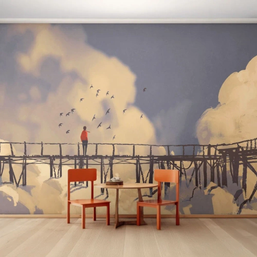 Fotomurali Standard Eco - Nostalgia del cielo - Astrazione, Ponte, Nuvole - 300x210 cm