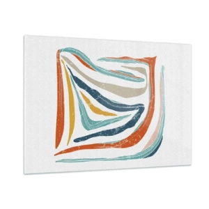 Quadro su vetro - Striature colorate creano un'astrazione dinamica su uno sfondo bianco - 100x70cm - Astrazione piacevolmente sorridente - Decorazione murale moderna per soggiorno e camera da letto ARTTOR