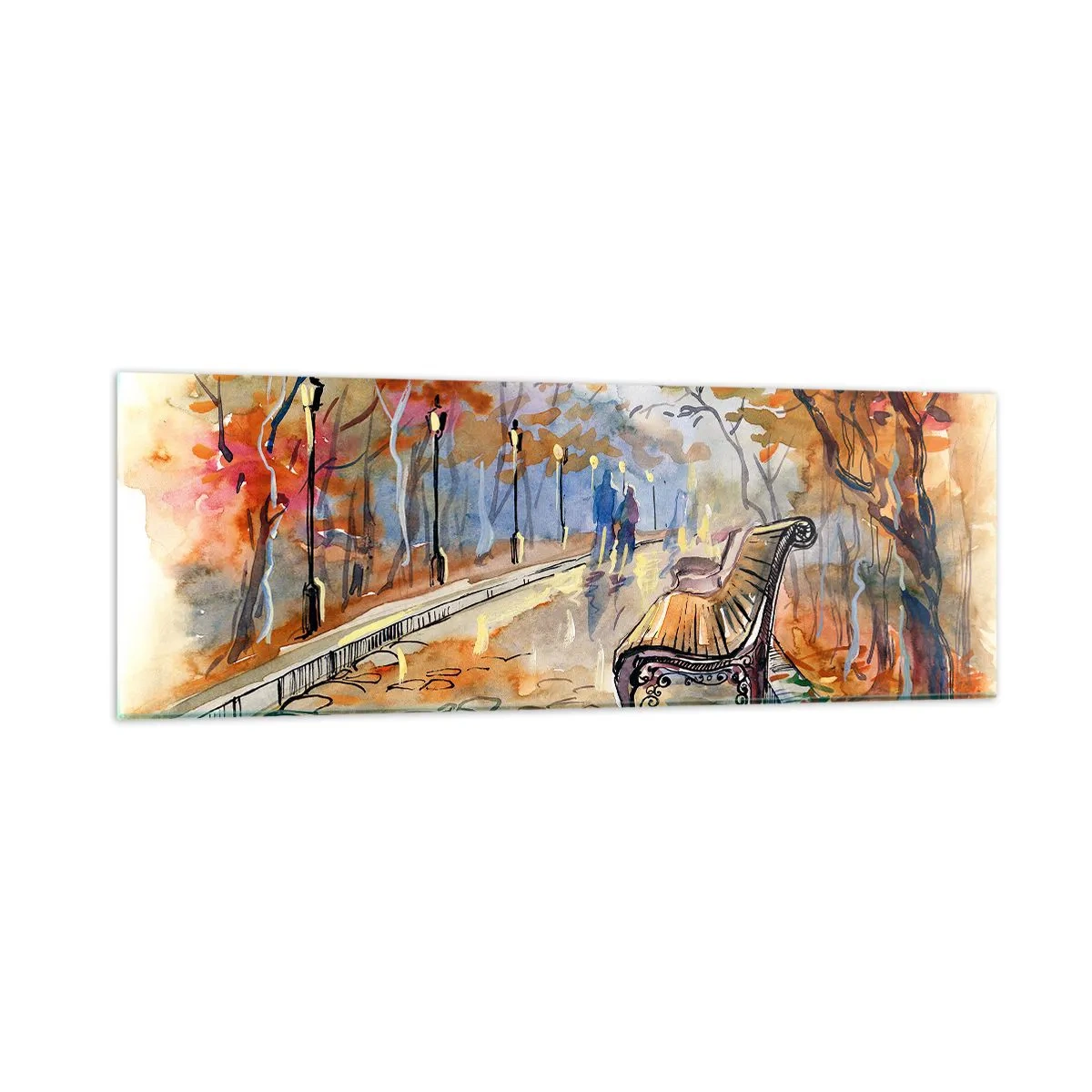 Quadro su vetro - Passeggiando insieme l'autunno - 90x30 cm