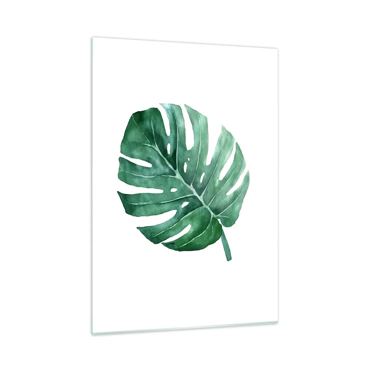 Quadro su vetro - Foglia di monstera verde su sfondo bianco - 50x70cm - Concetto verde - Decorazione murale moderna per soggiorno e camera da letto ARTTOR