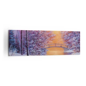 Quadro su tela - Stampe su Tela - Paesaggio invernale con ponte e tramonto - 160x50cm - Incontriamoci qui - Decorazione murale moderna per soggiorno e camera da letto ARTTOR