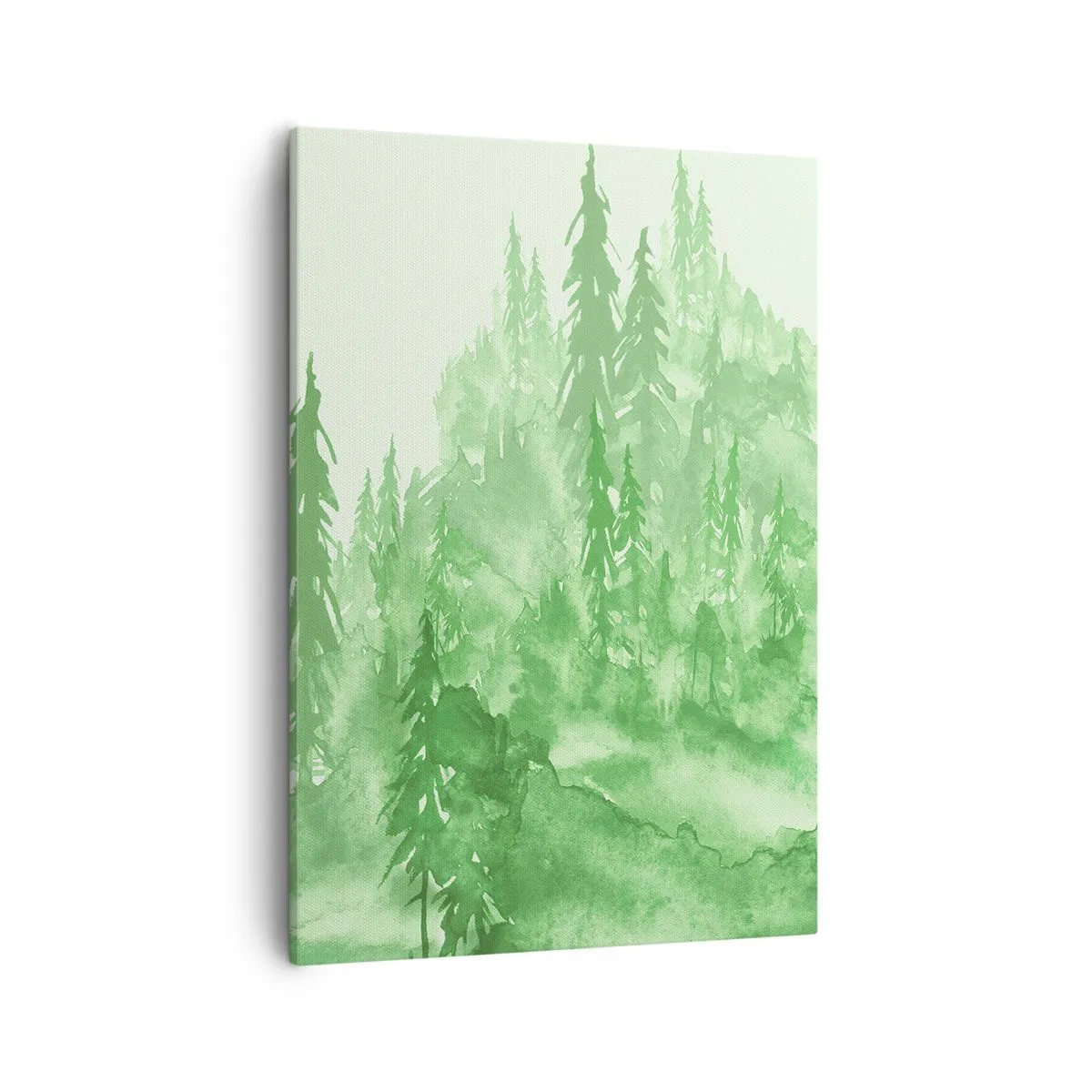 Quadro su tela - Stampe su Tela - Foresta verde in stile acquerello su sfondo chiaro - 50x70cm - Sfocato da una nebbia verde - Decorazione murale moderna per soggiorno e camera da letto ARTTOR