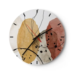 Orologio da parete - Orologio in Vetro - Forme astratte colorate con linee e punti neri - 30x30cm - Come aria leggera e trasparente - Decorazione murale moderna per soggiorno, cucina e camera da letto ARTTOR