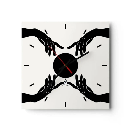 Orologio da parete - Orologio in Vetro - Mani nere in una composizione simmetrica con una palla - 30x30cm - Segno misterioso - Decorazione murale moderna per soggiorno e camera da letto ARTTOR
