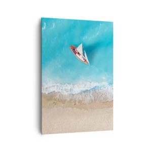 Quadro su tela - Stampe su Tela - Una vista a volo d'uccello di una barca sulla spiaggia - 70x100cm - Al confine del blu e dell'oro - Decorazione murale moderna per soggiorno e camera da letto ARTTOR