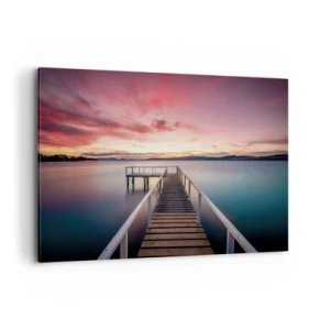 Quadro su tela - Stampe su Tela - Un molo che conduce a un lago tranquillo al tramonto - 120x80cm - La fiamma mite della sera - Decorazione murale moderna per soggiorno e camera da letto ARTTOR
