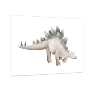 Quadro su vetro - Un simpatico dinosauro dai colori pastello su sfondo bianco - 70x50cm - Sono vostro amico - Decorazione murale moderna per soggiorno e camera da letto ARTTOR