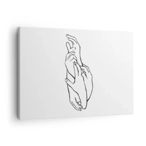 Quadro su tela - Stampe su Tela - Uno schizzo minimalista di mani giunte in un gesto di delicatezza. - 70x50cm - Il tocco buono - Decorazione murale moderna per soggiorno e camera da letto ARTTOR