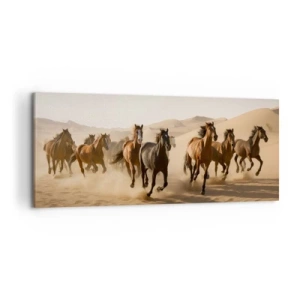 Quadro su tela - Stampe su Tela - Cavalli al galoppo sullo sfondo del deserto - 120x50cm - Liberi come il vento - Decorazione murale moderna per soggiorno e camera da letto ARTTOR