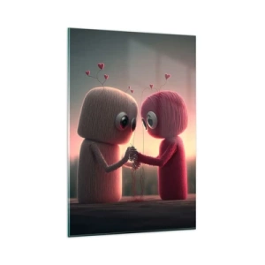 Quadro su vetro - Personaggi di filato in un'affascinante ambientazione a tema cuore - 80x120cm - Ognuno ha diritto ad amare - Decorazione murale moderna per soggiorno e camera da letto ARTTOR