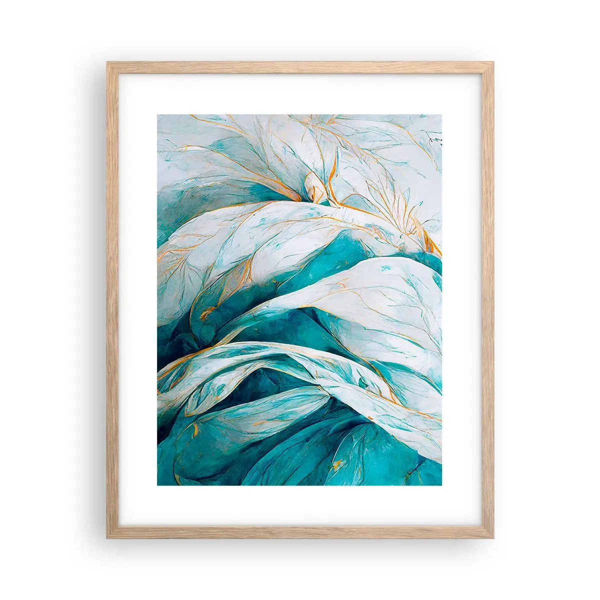 Poster in cornice rovere chiaro - Astrazione blu con motivi d'oro - 40x50 cm