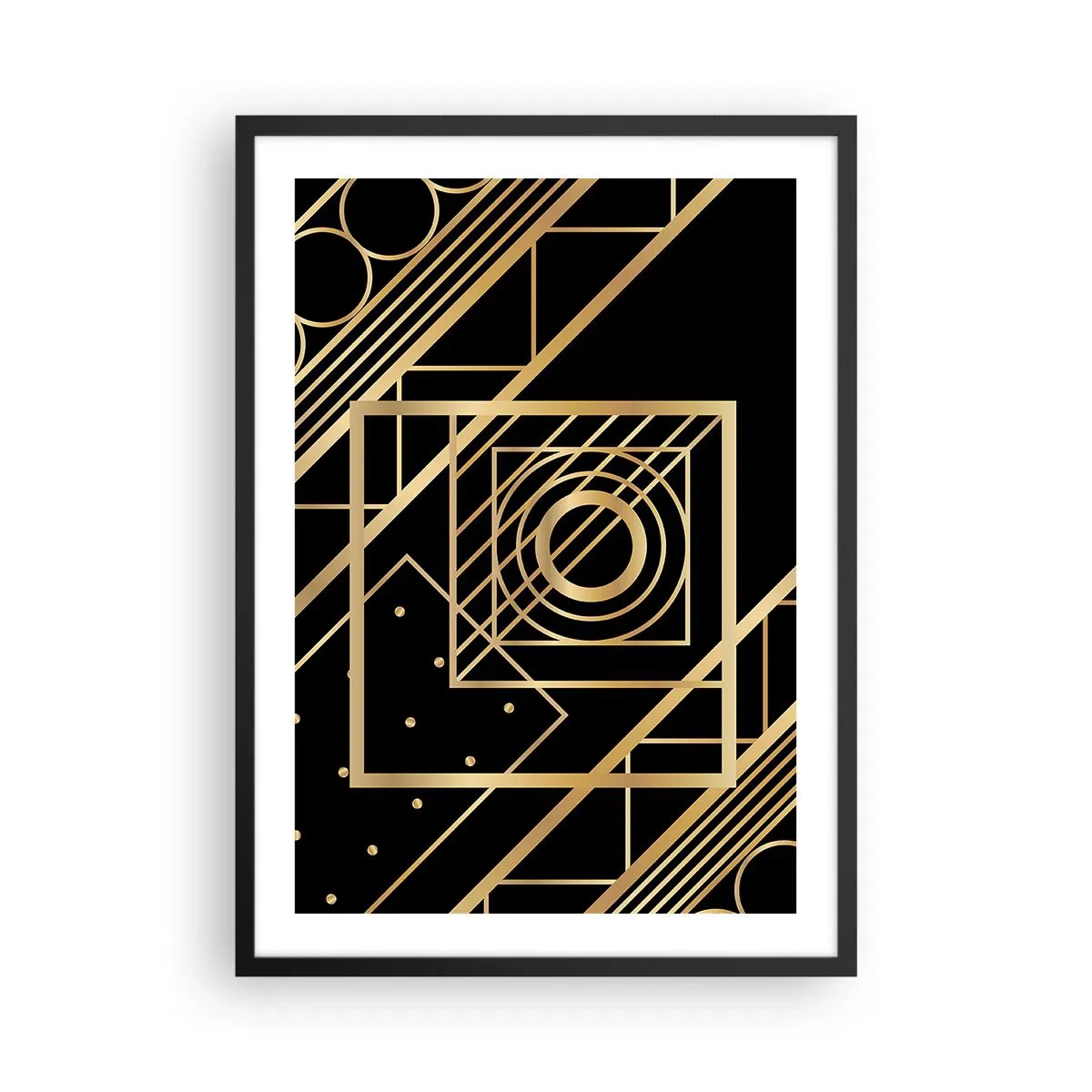 Poster in cornice nera - Motivi geometrici dorati su sfondo nero in stile Art Déco - 50x70cm - Geometria dorata - Decorazione murale moderna per soggiorno e camera da letto ARTTOR