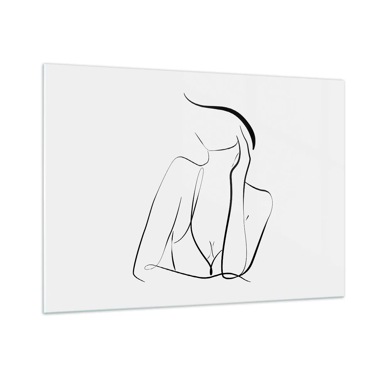 Quadro su vetro - Una linea semplice che mostra il contorno del corpo in tonalità di bianco e nero - 100x70cm - Sull'onda dei sogni - Decorazione murale moderna per soggiorno e camera da letto ARTTOR