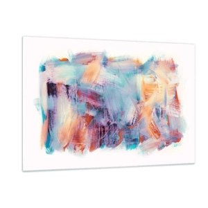 Quadro su vetro - Pennellate colorate in astrazione pastello - 120x80cm - Caos colorato - Decorazione murale moderna per soggiorno e camera da letto ARTTOR
