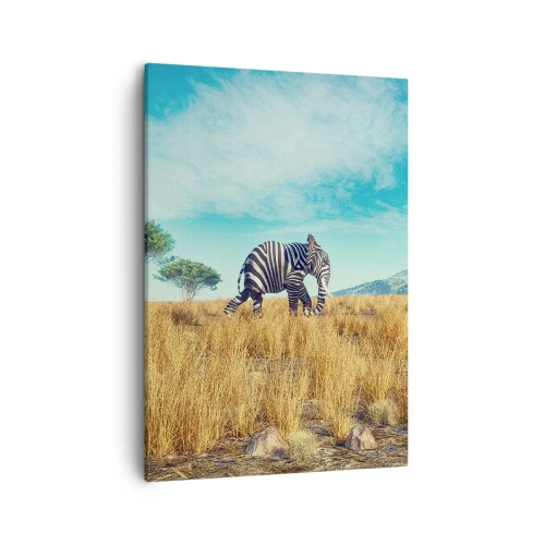Quadro su tela - Stampe su Tela - Zebra in un paesaggio africano - 50x70cm - Il grigio non è più di moda - Decorazione murale moderna per soggiorno e camera da letto ARTTOR