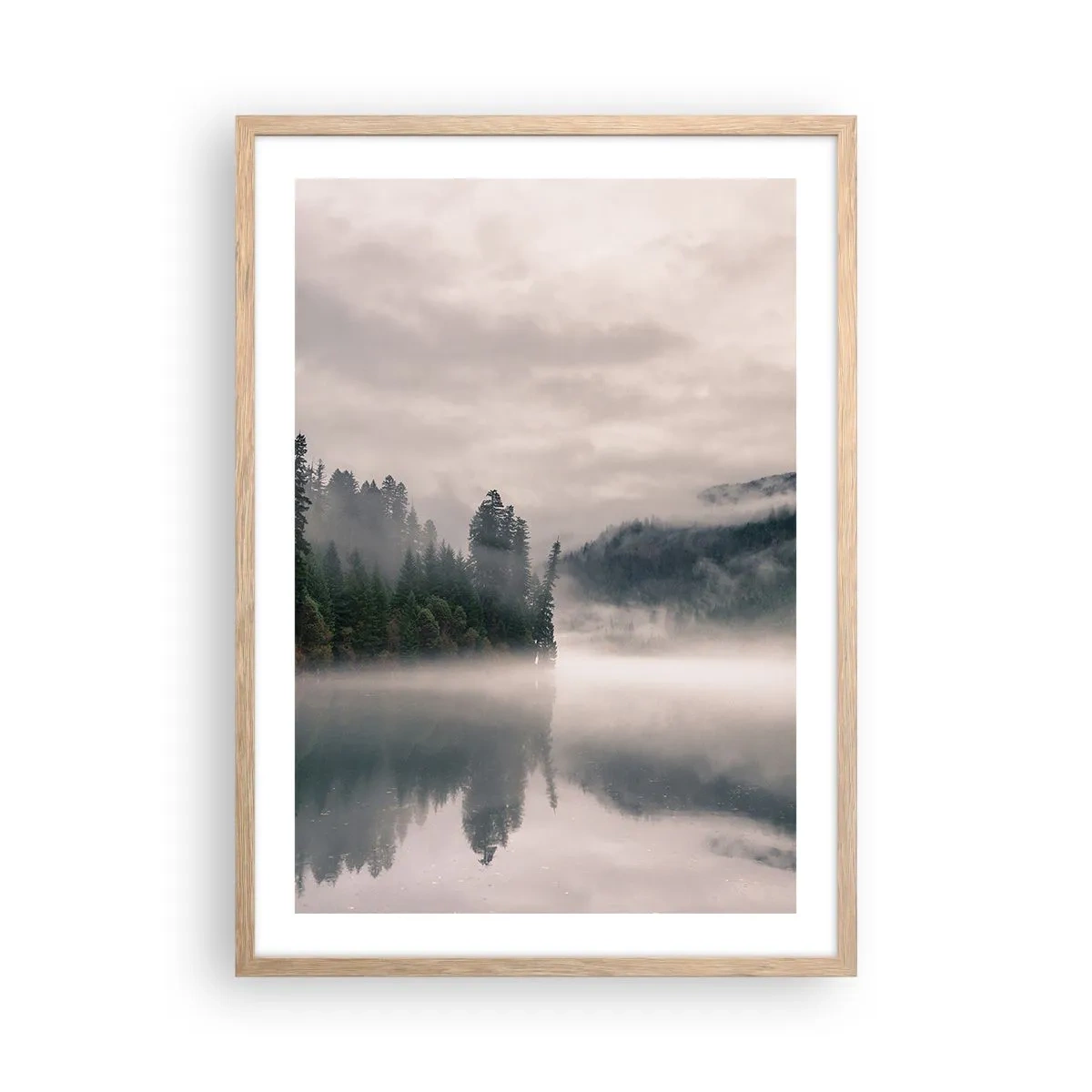 Poster in cornice rovere chiaro - Riflettendo nella nebbia - 50x70 cm