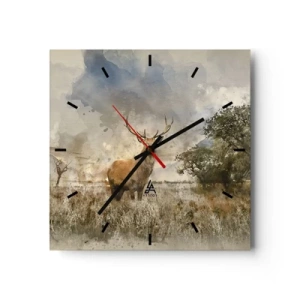 Orologio da parete - Orologio in Vetro - Un cervo in un ambiente naturale in stile acquerello - 30x30cm - Dignità - forza - maestosità - Decorazione murale moderna per soggiorno e camera da letto ARTTOR